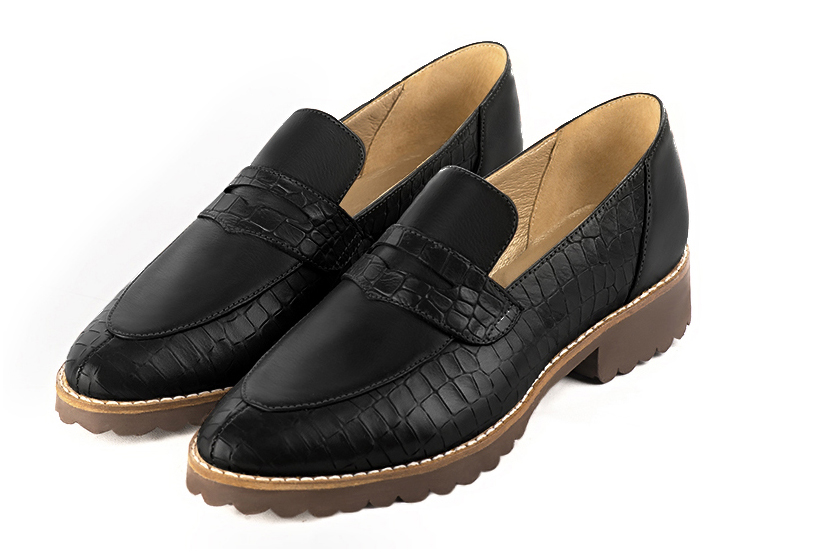 Satin black women's casual loafers.. Front view - Florence KOOIJMAN